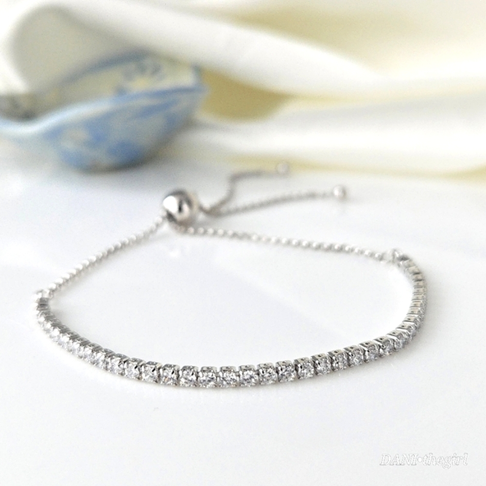 NEW White Gold Sterling Silver Bead Slider Tennis Bracelet - Picture 11 of 11